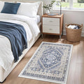 zesthome 2x3 Entryway Rug, Soft Washable Rugs, Non Slip Area Rug, Stain Resistant Low Pile Rugs for Bedroom, Vintage Rug for Door Mat, Kitchen (Blue/Beige,2'x3')