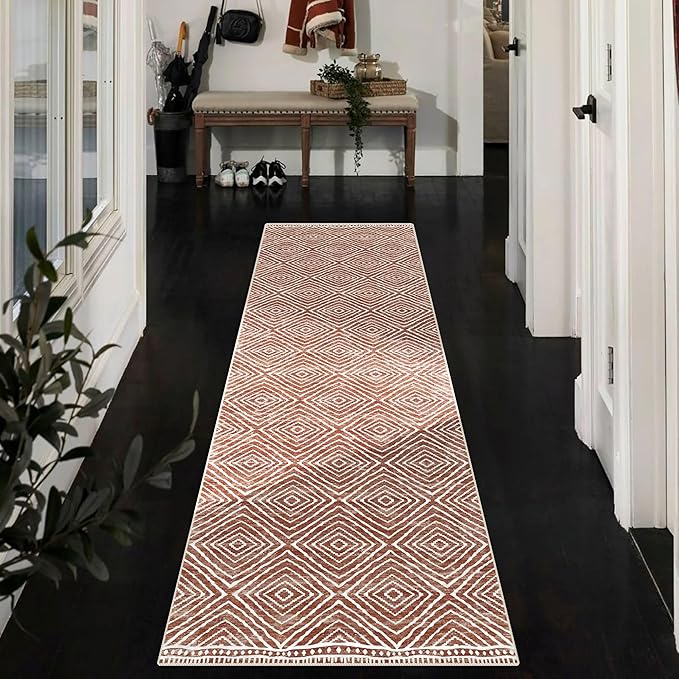 Runner Rug 2'x7' Western Washable Non-Slip Runners for Hallways Kitchen Entryway Laundry Room Modern Carpet Hallway Runner, Brown Red