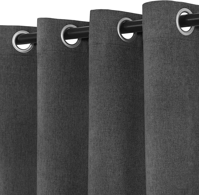 Macochico 52" Wx108 L 100% Blackout Curtains Extra Long Thermal Insulated Chenille Curtains for Living Room Bedroom Auditorium Home Theater Dark Grey Grommet Curtains with Tieback Classic 1 Panel