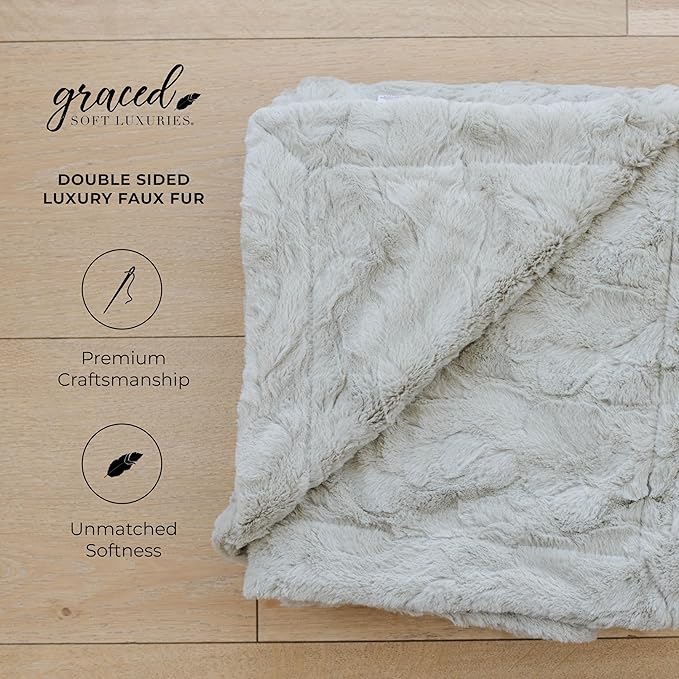 GRACED SOFT LUXURIES Feather Extra Large Faux Fur Throw Blanket | Ultra Soft & Fluffy 60x80 inches | Cozy, Thick & Warm | Perfect for Bed, Couch, and Lounging for Kids & Adults | Feather Gray