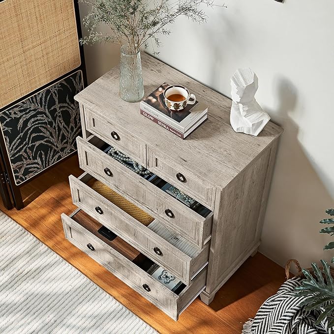 Farmhouse 5 Drawer Dresser for Bedroom Set of 2, 33.2" Tall Small Dressers & Chest of Drawers, Rustic Wood Dresser with Metal Handle, Storage Organizer Closet for Living Room, Hallway,Entryway