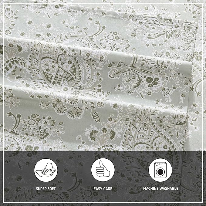 Wrangler - King Bed Sheets, Ultra-Soft & Lightweight Bedding with Matching Pillowcases, Lightweight Bed Set for All Season Comfort, Oeko-Tex Certified (Prairieland Paisley Green)
