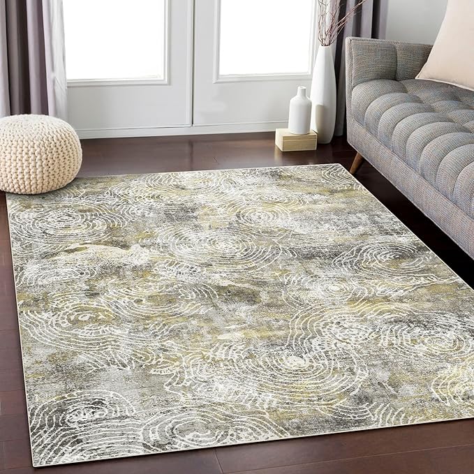 4x6 Rug, Small Area Rug for Living Room, Bedroom, Kitchen, Machine Washable Non-Slip Throw Rug, Modern Abstract Carpet for Entryway Nursery Coffee Table - Durable (Mustard)