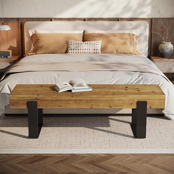 Solid Wooden Bed Bench, 63" Entryway Bench for Indoor Space, Farmhouse End of Bedroom Seat, Long Dining Seat for Dining Room, Entry, Mudroom