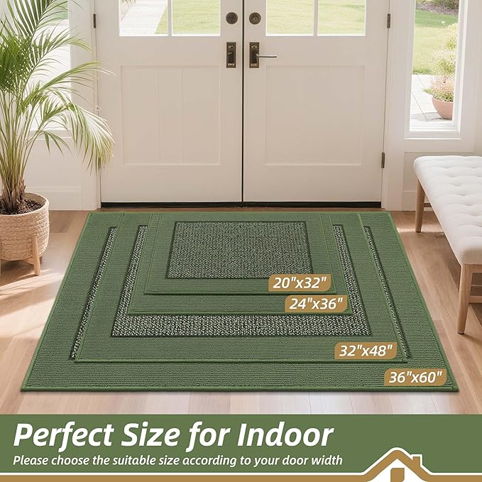 BEQHAUSE Indoor Door Mat 36" x 60", Dirt Trapper Door Mats Non-Slip Entryway Rugs Washable, Resist Dirt Absorbent Welcome Mat, Low Profile Floor Mats for Front Back Door and Entryway, Green