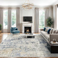 Abstract Rug 8x10 Large Living Room Rugs Neutral Modern Washable Area Rugs for Bedroom Dining Room Non-Slip Stain Resistant Foldable Thin Rug Blue Yellow