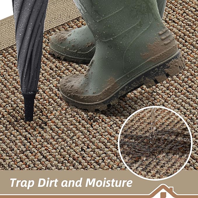 BEQHAUSE Indoor Door Mat 24" x 60", Dirt Trapper Door Mats Non-Slip Entryway Rugs Washable, Resist Dirt Absorbent Welcome Mat, Low Profile Floor Mats for Front Back Door and Entryway, Taupe