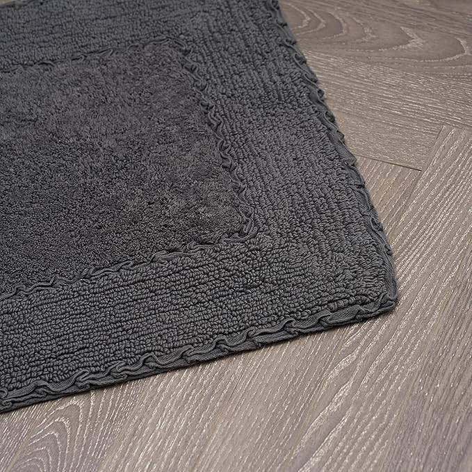 Laura Ashley Ruffle Border 100% Cotton Bath Rug, Dark Gray, 17"x 24"