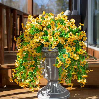 INSPRING Artificial Flowers Fall Faux Outdoor Outside Plants, 2 PCS Fake Silk UV Resistant Look Real Yellow Daisy Trailing Vines for Front Door Porch Planter Urn Patio Balcony Decoration