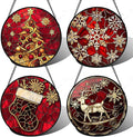 Stained Glass Window Hanging 4 Pcs Set Red Christmas Elk Snowflakes 6.3" - Deer Suncatcher Door Garden Sun Catcher Decor Birthday for Mom Woman Nana Men Friend