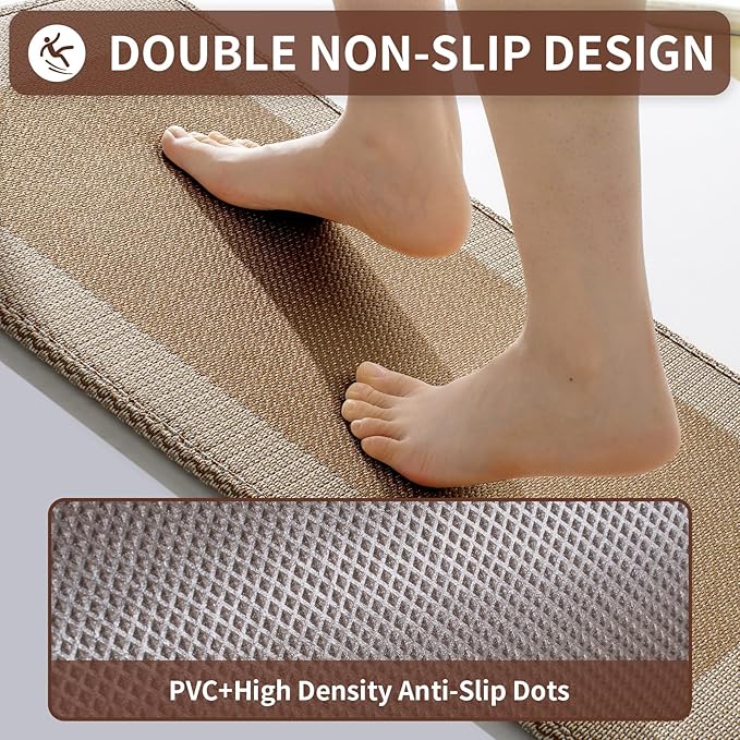Kitchen Mats for Floor, Super Absorbent Kitchen Rugs Non Slip Washable, Soft Braided Kitchen Runner Rug, Standing Mat Kitchen Sink Mat, Easy to Clean, Brown 17x59
