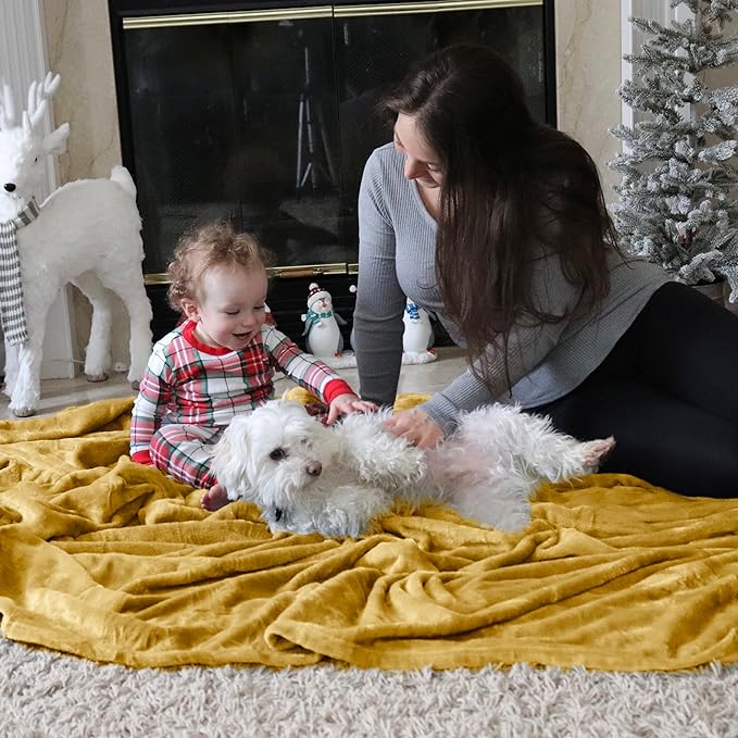 Bedsure GentleSoft Fleece Blankets King Size Gold Yellow - Bed Blanket Soft Lightweight Plush Cozy Fuzzy Luxury Microfiber, 108x90 inches