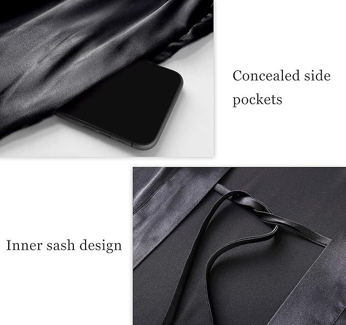 PRODESIGN Satin Kimono Robe Long Silky Bathrobe with Ostrich Feather Trim Sleepwear Wedding Bridesmaid Dressing Gown