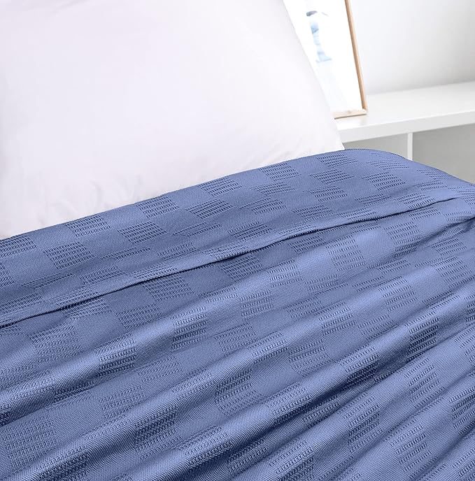 Utopia Bedding Wedgewood 100% Cotton Blanket [King Size - 90x108 Inch] 350GSM Lightweight, Soft and Breathable Thermal Blanket for All Seasons