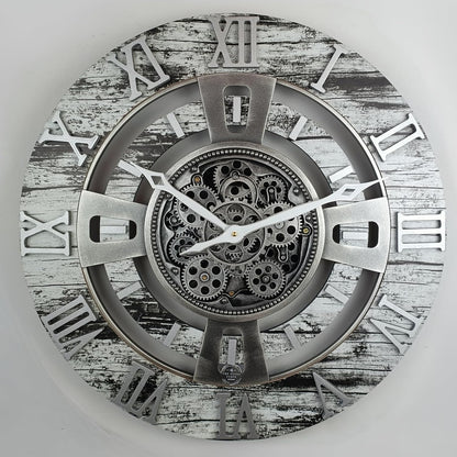 The Gears Clock 24'' Inch Real Moving Gear Wall Clock England Line (Grey & White, 24 inches (60 cm))