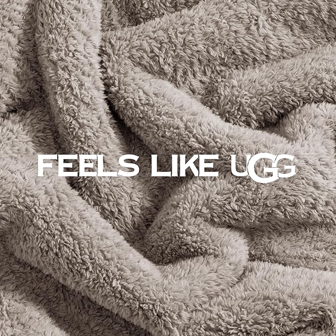 UGG Plush Full/Queen Blanket, Fleece Fluffy Blanket for Bed, Luxury Cozy Oversized Throw for Couch, Washable Hypoallergenic Bedding Queen Size, 90" x 90", Seal Grey (Whitecap)