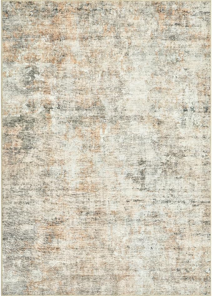 6x9 Abstract Area Rugs for Living Room 6 x 9 Washable Non Slip Low Pile Rugs for Bedroom Dining Room Foldable Thin Brown Grey