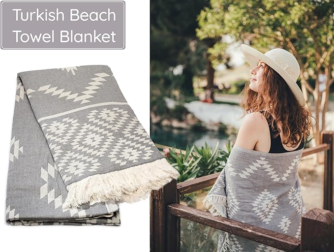 Premium Turkish Beach Towel – 35"x67" Lightweight Quick Dry Towel – 100% Cotton Sand-Free Turkish Towels – Vintage Dark Grey
