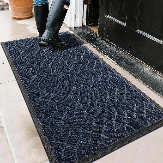 Yimobra Large Door Mat 47x24, All-Season Waterproof Doormat Outdoor Entrance, Heavy Duty Non-Slip Outside Door Mat for Garage Patio Proch Entryway Indoor, Easy Clean, Blue