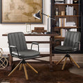 Art Leon Desk Chair No Wheels, Set of 2, Mid Century Modern Swivel Chair with Oak Wood Legs, Faux Leather Home Office Desk Chairs for Bedroom Living Room, Gray