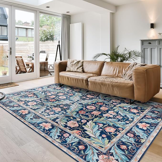 Gertmenian Indoor Boho Area Rug | Home Decor for Entryway, Bedroom, Living Room, Office, Kitchen | Non Slip, Soft, Printed Accent Rugs | Altair, Navy, 9x13 Extra Large, 24507