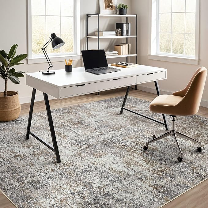 Area Rug Living Room Rugs - 6x9 Washable Large Soft Indoor Neutral Modern Abstract Low Pile Rug Carpet for Bedroom Dining Room Farmhouse Home Office - Brown/Grey/Black