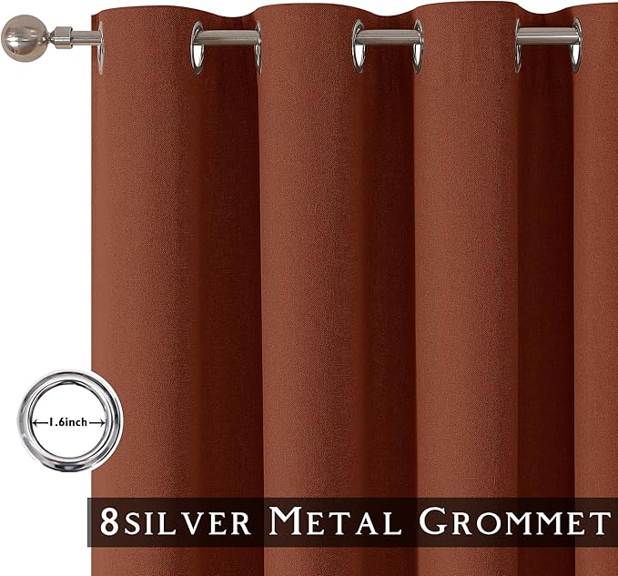 ChrisDowa 100% Blackout Terracotta Solid Curtains 63 Inches Long 2 Panels for Bedroom Living Room,Farmhouse Room Darkening Thermal Insulated Soundproof Grommet Top Window Treatment Drapes,52x63
