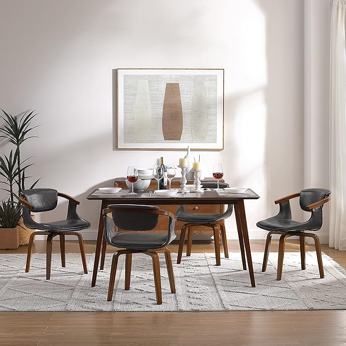 Art Leon Swivel Dining Chairs, Set of 2, Mid Century Modern Faux Leather Kitchen Dining Room Chair with Arms, Desk Chairs No Wheels, Gray