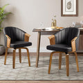 Art Leon Swivel Dining Chairs, Set of 2, Mid Century Modern Faux Leather Upholstered Kitchen Dining Room Chairs, Accent Desk Chairs with Wood Legs, Black/Walnut