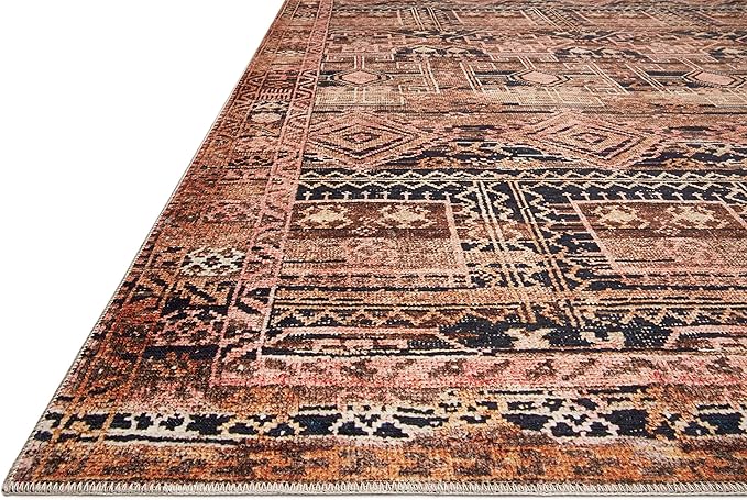 Loloi Layla Collection LAY-14 Mocha/Blush 7'-6" x 9'-6" .13" Thick Area Rug, Soft, Durable, Vintage Inspired, Distressed, Low Pile, Non-Shedding, Easy Clean, Printed, Living Room Rug