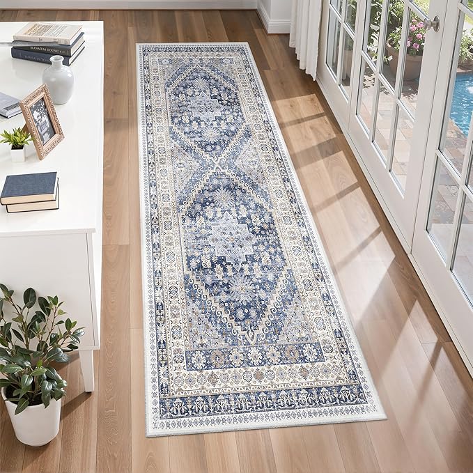 zesthome 2x6 Runner Rug for Hallways, Machine Washable Rug, Non Slip Vintage Low Pile Runners, Stain Resistant Runners for Entryway, Kitchen, Bathroom, Laundry Room, Corridor