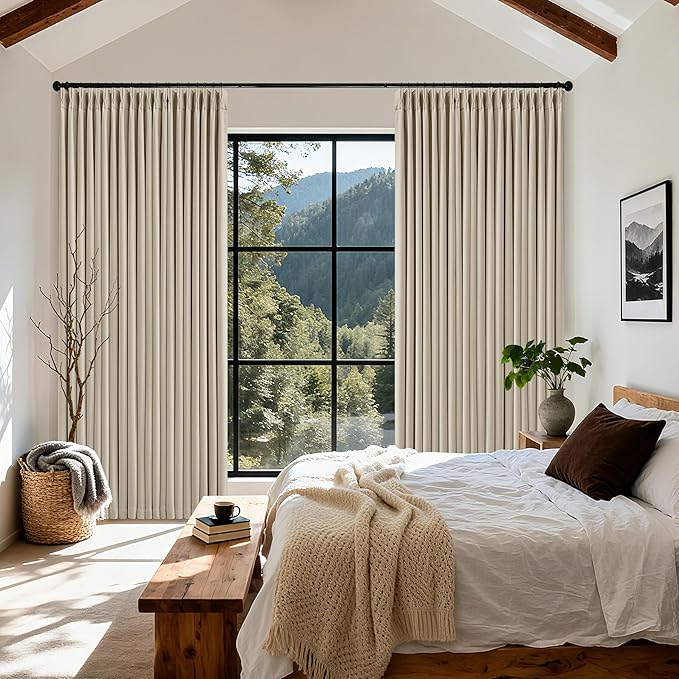 Extra Wide 100% Blackout Curtains 102 Inches Long for Bedroom Living Room Neutral Farmhouse Pinch Pleated Double Layer Thick Linen Drapes Thermal Insulated for Large Windows Oatmeal W70xL102 1 Panel