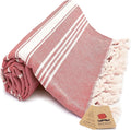 Bazaar Anatolia Turkish Beach Towel – 100% Cotton, Quick Dry, Sand Free Towel for Bathroom, Travel, Camping – Oversized 71x39 Inches – Stripe Red