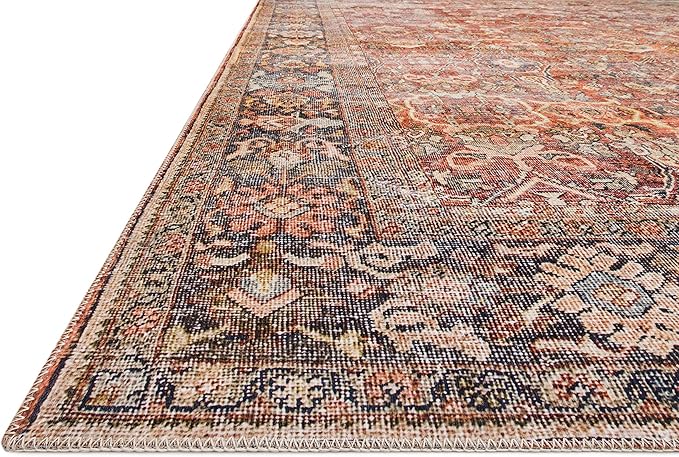 Loloi Layla Collection LAY-02 Spice/Marine 7'-6" x 9'-6" .13" Thick Area Rug, Soft, Durable, Vintage Inspired, Distressed, Low Pile, Non-Shedding, Easy Clean, Printed, Living Room Rug