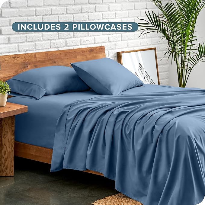 Bare Home Hotel Luxury Twin XL Sheet Set, Extra Soft, 4 Piece Set, Deep Pockets, Easy Fit, Cooling & Breathable, Wrinkle, Fade, Stain Resistant, Includes 2 Pillowcases (Twin XL, Coronet Blue)
