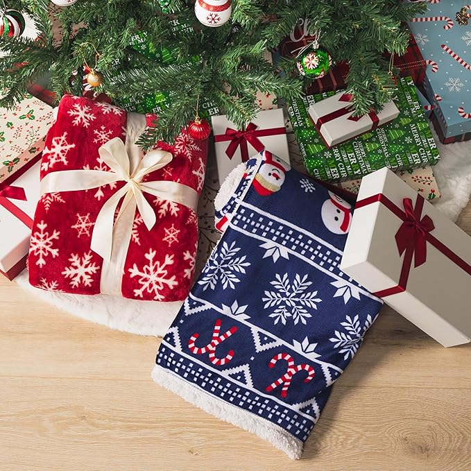 PAVILIA Premium Christmas Sherpa Throw Blanket | Red Snowflake Decoration, Fleece, Plush, Warm, Cozy Reversible Microfiber Holiday Blanket 60 x 80 Inches