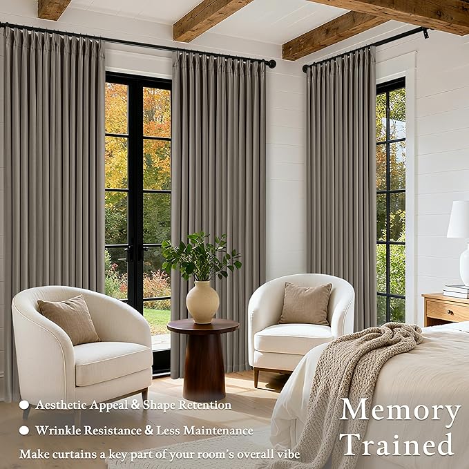 Desert Taupe Pinch Pleated Blackout Curtains 108 Inches Long for Bedroom 100% Black Out Thick Linen Dual Layer Pleated Drapes Farmhouse Country Brownish Gray 108 Inch Curtain for Dining Living Room