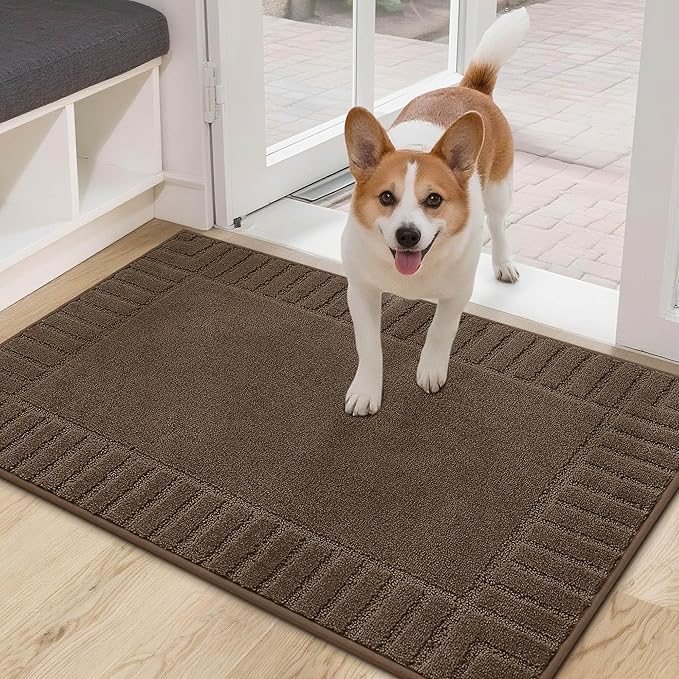 BEQHAUSE Door-Mat-Non-Slip Dirt Trapper Door Mats Low-Profile Front Door Mat Absorbent Floor Mats for Entryway Washable Mud Resistant Home Entrance Doormat,Brown,24"x36"