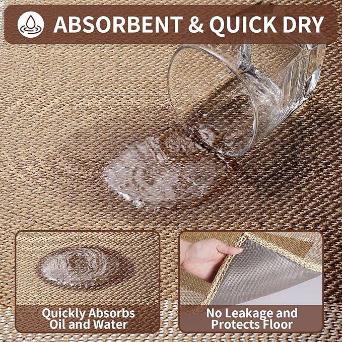 Kitchen Mats for Floor, Super Absorbent Kitchen Rugs Non Slip Washable, Soft Braided Kitchen Runner Rug, Standing Mat Kitchen Sink Mat, Easy to Clean, Brown 17x59