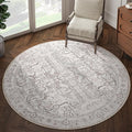 jinchan Lima Round Rug 6ft Vintage Machine Washable Area Rug Indoor Circle 6' Ultra-Thin Non-Slip Floral Print Carpet for Farmhouse Entryway Dining Room Living Room Bedroom Office (6'Round, Taupe)