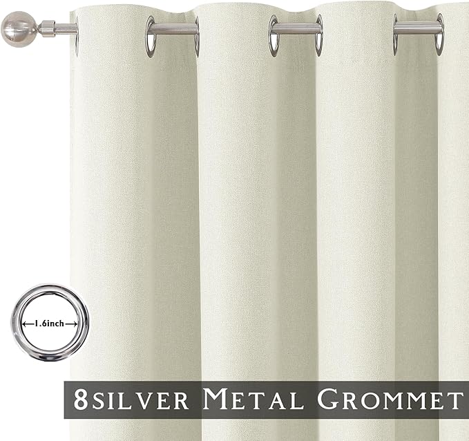 ChrisDowa 100% Blackout Iovry Solid Curtains 72 Inches Long 2 Panels for Bedroom Living Room,Farmhouse Room Darkening Thermal Insulated Soundproof Grommet Top Window Treatment Drapes,52x72
