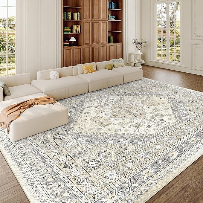zesthome 10x12 Area Rugs,Stain Resistant Washable Rug,Ultra-Thin Rugs for Living Room,Bedroom,Non-Slip Backing Home Decor Large Area Rug (Beige,10'x12')