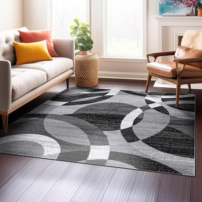 Rugshop Contemporary Abstract Circles Perfect for high Traffic Areas of Your Living Room,Bedroom,Home Office,Kitchen Square Area Rug 6'6" x 6'6" Gray