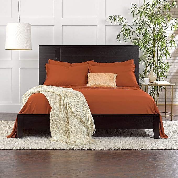 Pure Bamboo California King Sheets, Genuine 100% Organic Viscose Derived from Bamboo Bed Sheet Set, Soft & Cooling, Double Stitching, 2 Year Quality Promise (California King, Terracotta)