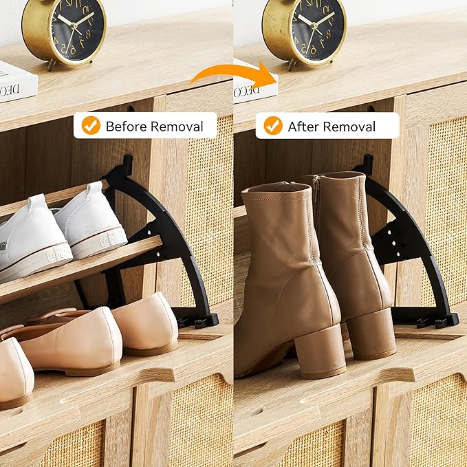 IDEALHOUSE Rattan Shoe Storage Cabinet with 4 Flip Drawers, Freestanding Shoe Organizer with Adjustable Shelves for Entryway, Narrow Shoe Rack Cabinet, Farmhouse Slim Shoe Cabinet, Oak