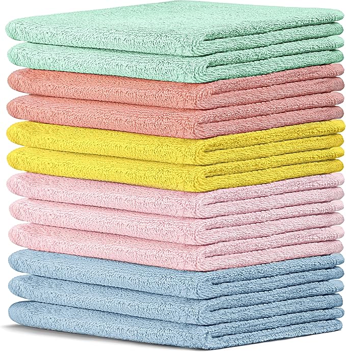 Crystal Ridge Cotton Wash Cloths 12 Pack - Washcloths for Showering, Face and Body, Soft and Highly Absorbent Multipurpose Towels for Bathroom, Kitchen, Spa and Gym - Wash Rags 12 x12 (Pastel)