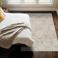 Vintage Washable Beige Blue Area Rugs for Bedroom Under Bed, Living Room, Nursery, Kitchen, Entryway, Low Pile Non Slip Stain Resistance Distressed Retro Indoor (Beige Blue, 4 x 6)
