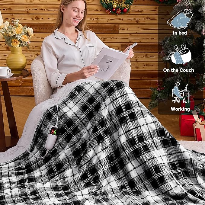 Grey Heated Weighted Blanket for Adults 20Lbs Queen Size 60"x80", 2-in-1 Electric Heating Pad Lap Heavy Blanket for 190-210lbs for Bed Couch, 10 Level 8H Auto Off, Birthday Gifts for Men Dad Boyfriend