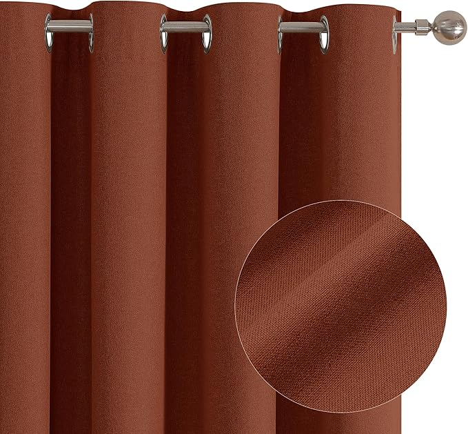 ChrisDowa 100% Blackout Terracotta Solid Curtains 120 Inches Long 2 Panels for Bedroom Living Room,Farmhouse Room Darkening Thermal Insulated Soundproof Grommet Top Window Treatment Drapes,52x120