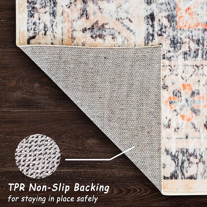 Runner Rug 2'x7' Vintage Washable Non-Slip Runners for Hallways Kitchen Entryway Laundry Room Floral Carpet Hallway Runner Orange